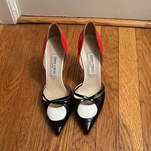 Jimmy Choo Shoes | Choopatent Red and Black Heels with White Accents